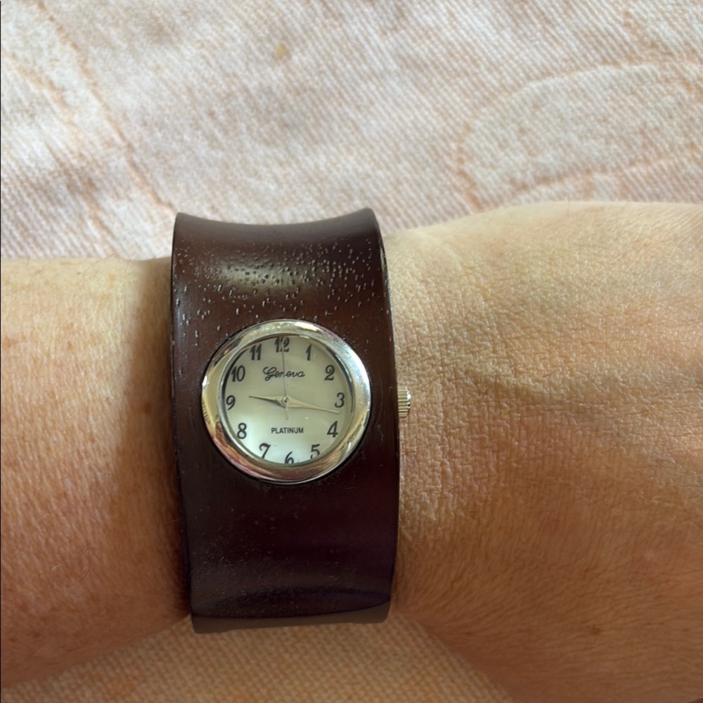 Geneva Brown Wooden Bracelet with Watch Face